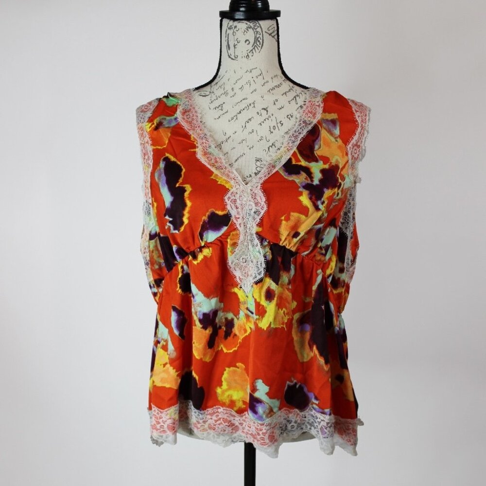 RM Rebecca Minkoff Colorful Lace Trim V-neck Tank Top